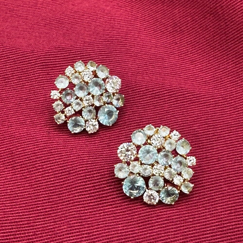 Nadri Light Blue & Clear Faceted Crystal Cluster Post Earrings